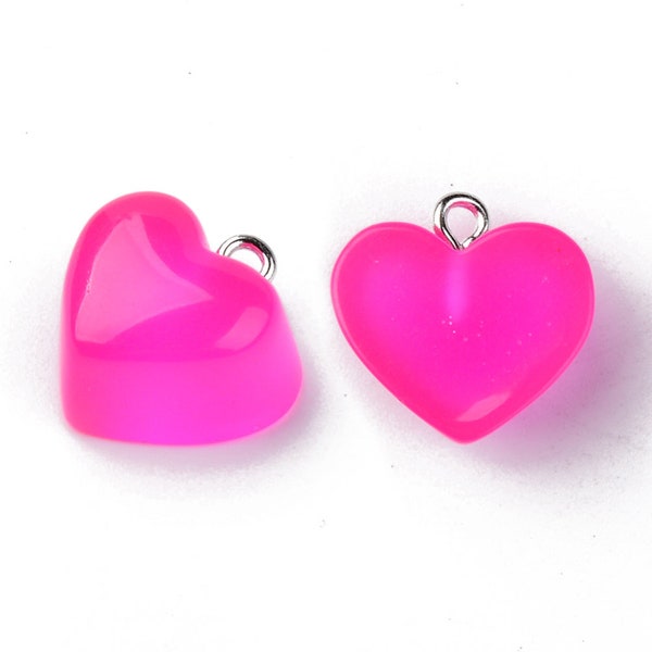 5pcs 16mm Hott Pink Heart Charm Pendants Acrylic Pendants DIY Jewelry Making Bead USA Shipping Resin