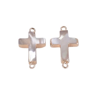 2 pezzi 25 mm croce naturale conchiglia collegamento connettore fai da te gioielli creazione pendenti pendenti dorati