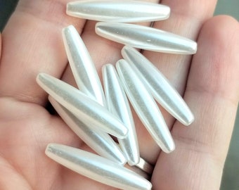 10pcs 28mm White Pearl Oval Acrylic Beads Drop Carved DIY Jewelry Making Bead