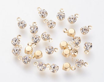 1 à 10 breloques strass en or 18 carats | Petites breloques d'espacement en laiton, 5,5 x 3,5 mm pendentifs délicats pour la fabrication de bijoux de collier ou de bracelet
