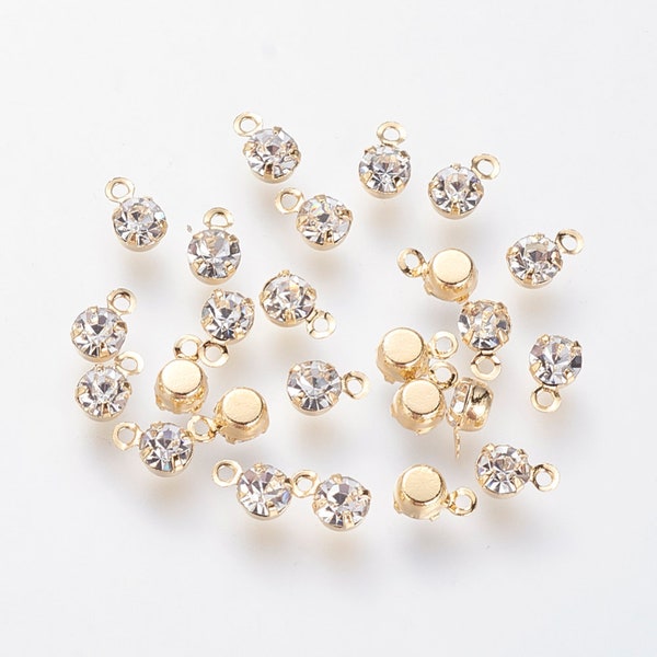 10pcs 6mm Tiny CZ Round Gold Charm Cubic Zirconia 18K Gold Plated Brass Bracelets Earrings Charms DIY Bracelet Findings Jewelry Making