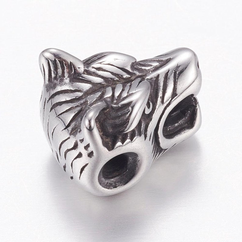 1pc Wolf Head Stainless Steel 15mm Wolf Head Beads Silver Tone Animal Beads Fit Leather Bracelet Hole Small Hole Charms Jewelry Making
