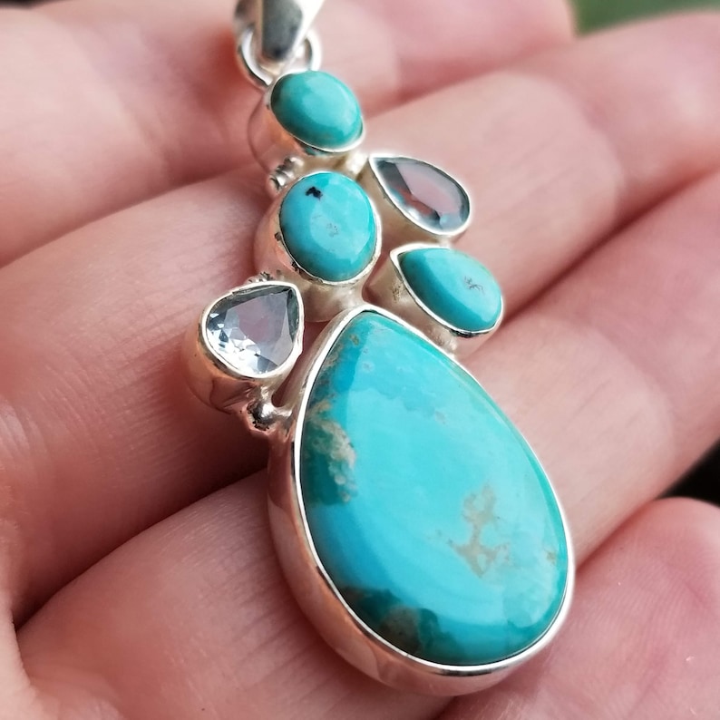 Sleeping Beauty Turquoise /& Blue Topaz 925 Silver Pendant Jewelry Blue Woman Gift Daughter Wife Mom Pendant Mothers Day Gift 6828