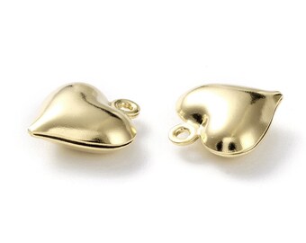 2 colgantes de corazón esmaltados de oro de 13 mm con dije de oro de 24k para collar, ideales para crear pulseras y bisutería.