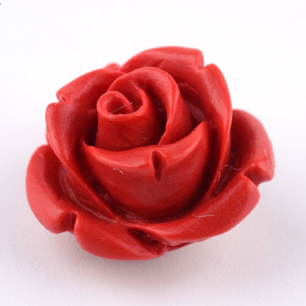 5pcs Cinnabar Red Rose Bead Flower Loose Stone Beads