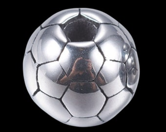1pc 8mm Soccer Ball 304 Stainless Steel European Beads Silver World Cup Jewelry Making Sports Football Fan Watch Party Crafts