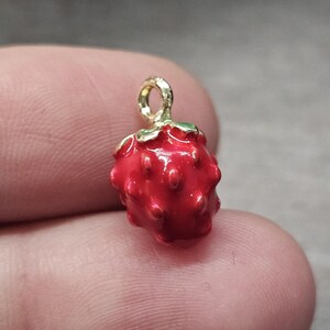 Red Strawberry Enamel Charm, Zinc Alloy Pendant (16mm) image 5