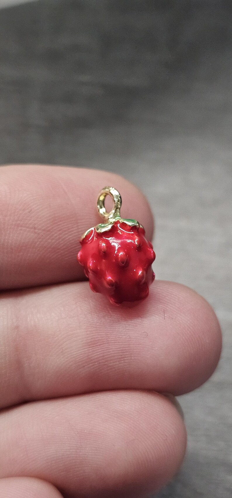 Red Strawberry Enamel Charm, Zinc Alloy Pendant (16mm) image 5