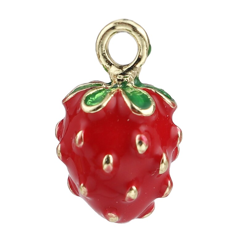 Red Strawberry Enamel Charm, Zinc Alloy Pendant (16mm) image 4