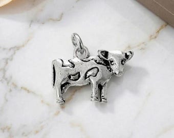 Antique Silver Milk Cow Pendant | Farmhouse Animal Jewelry Supply