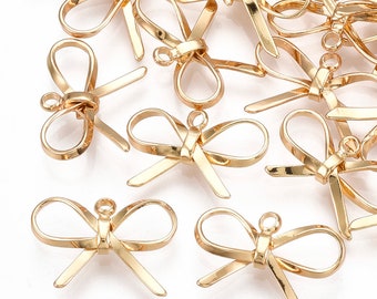 2pcs 10mm Gold Bow Knot Lace Pendant 18K Gold Plated Brass Charm Necklace Tie Knot Connectors Pendants Charms DIY Bracelet Jewelry Findings