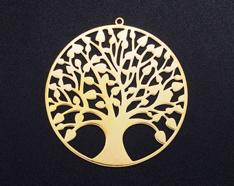 47mm Big Tree of Life Gold 201 Stainless Steel Pendant Pendants Charm Charms Necklace DIY Bracelet Jewelry Findings Making Finding