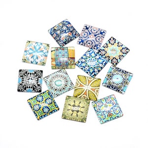 10 pièces 25 mm imprimé cabochons carrés cabochon bricolage boucle d'oreille bijoux approvisionnement embellissements
