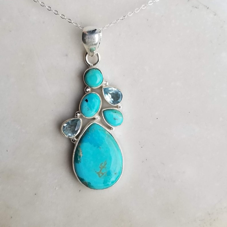 Sleeping Beauty Turquoise /& Blue Topaz 925 Silver Pendant Jewelry Blue Woman Gift Daughter Wife Mom Pendant Mothers Day Gift 6828