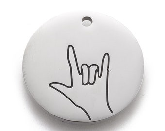 2 pcs 25mm I Love You Hand Gesture Charm Stainless Steel Pendant Necklace For DIY Bracelet Jewelry Findings Jewelry Making Beads Finding
