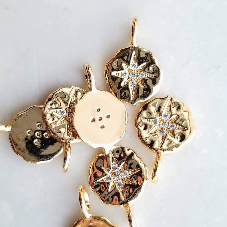 Star Burst Disc Pendant North Star Gold Micro Pave Cubic Zirconia Charms For DIY Bracelet Jewelry Findings Jewelry Making Beads Finding