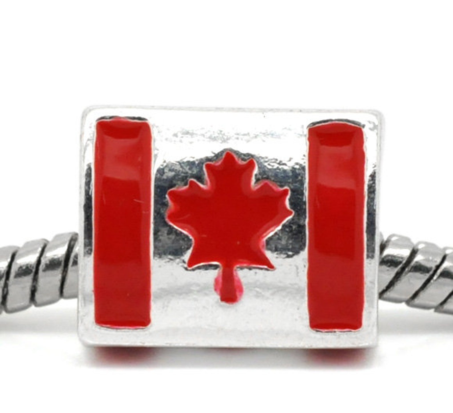 Canadian Flag Charm Bead Metal Jewelry Red and White Enamel Etsy
