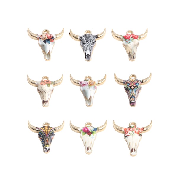 5pcs 22mm Longhorn Bull Cow Head Charm Charms Pendant Pendants Western Style Beads Gold Tone Animal Beads Jewelry Making