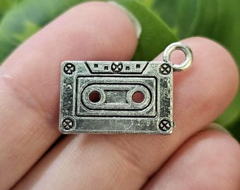 2PC Antique Silver Cassette Tape Charms 27x13mm Ships from USA