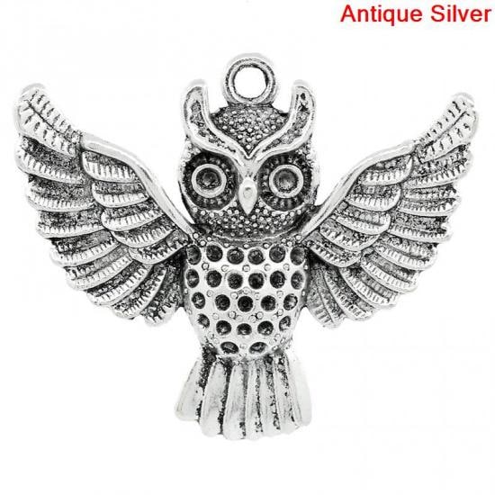 1PC Owl Pendant Zinc Alloy 2" x 1 6/8" Rhinestone Holder Antique Silver or Bronze Woodland