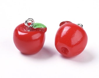 5 pcs 14mm Red Apple Food 3D Charm Pendants Colorful DIY Earring Jewelry Supply Embellishments Sequins