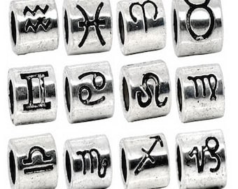 Zodiac Sign Spacer Bead - Antique Silver Tone Charm, 7.5mm
