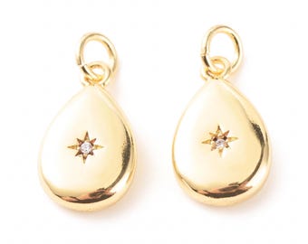 18K Gold Filled Teardrop Pendant, Micro Pave Cubic Zirconia Drop Charm, Tarnish Resistant CZ Teardrop, Luxury Bridal Jewelry, 16mm