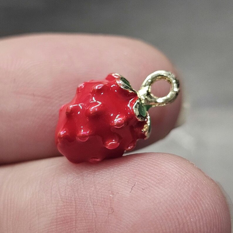 Red Strawberry Enamel Charm, Zinc Alloy Pendant (16mm) image 1