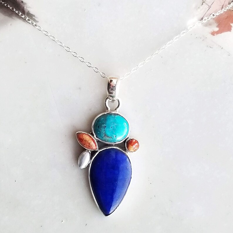Sleeping Beauty Turquoise Pearl /& Lapis 925 Silver Pendant Jewelry Blue Woman Gift Daughter Wife Mom Pendant Mothers Day Gift