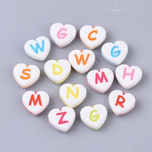 2–10pcs Heart Letter Beads | Mixed Color Acrylic Alphabet Beads 10mm | Random Initial Heart Beads for Friendship Bracelets & DIY Crafts