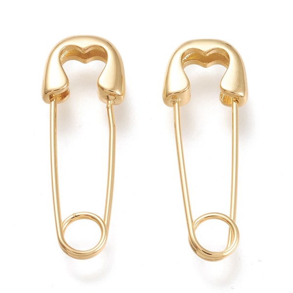 2pcs 32mm Safety Pin Gold Charm 18k Gold Plated Brass Charms DIY Bracelet Jewelry Findings Jewelry Making