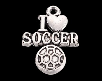 2pcs 22mm I Love Soccer Silver Plated Alloy Earrings Charms World Cup Jewelry Making Sports Football Fan Watch Party Crafts
