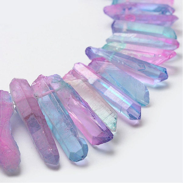 Purple Point Points Strand Lavender Raw Quartz Points Drilled Quartz Crystal Bead Beads Gemstone DIY Jewelry Making USA Shipping Boho