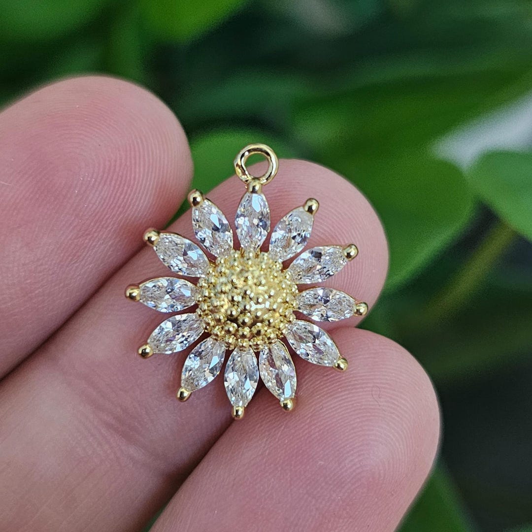 18K Gold Filled Daisy Pendant, Micro Pave Cubic Zirconia Flower Charm ...