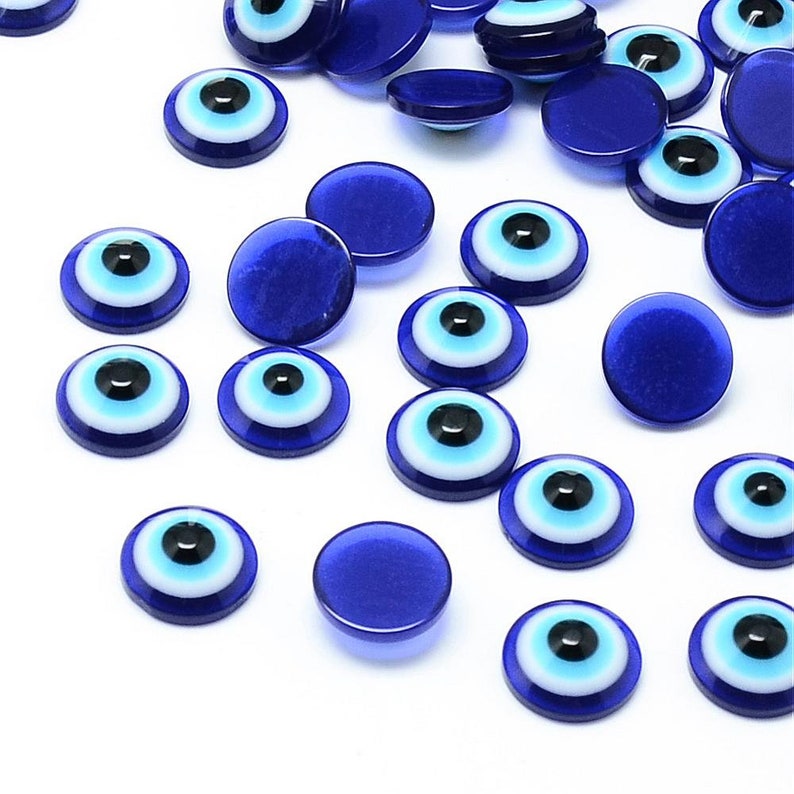 6mm 10mm 12mm Blue Evil Eye Evil Eye Cabochons Bracelets Pendant Round Cabochon DIY Flat Back Cabs Cabochon Jewelry Findings Jewelry Making image 2