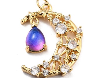1pc 27mm Crescent Moon with Teardrop Gold Pendants Charm Charms Necklace DIY Bracelet Jewelry Findings Making Finding
