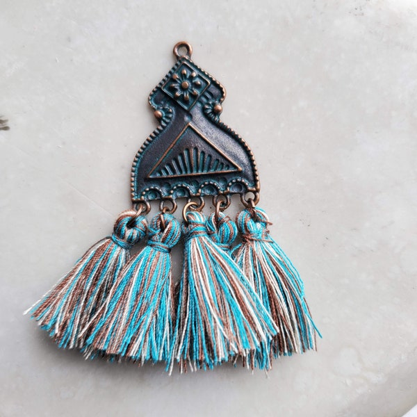 Green Patina Tassel Pendant Bead DIY Jewelry Making Bead Textured Boho Ethnic Pendants Charm Vintage Verdigris Findings Gypsy