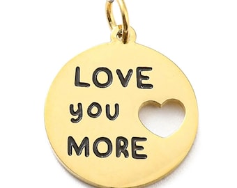 2 pcs 20mm "Love You More" Heart Cutout Charms - Gold Stainless Steel Pendants for DIY Jewelry, Bracelets - USA Seller, Fast Shipping