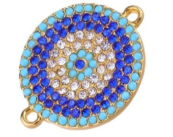2pcs Blue Evil Eye Connector Link CZ Bracelets Pendant Silver Micro Pave Cubic Zirconia Charms DIY Bracelet Jewelry Findings Jewelry Making