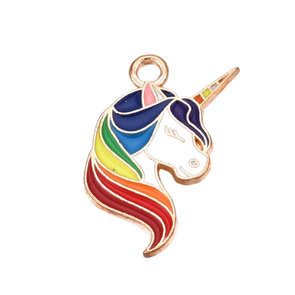 5pcs 21mm Unicorn Charms Pendants Rainbow Color Enamel DIY Jewelry Making Bead Textured USA Shipping Fantasy Kids Horse