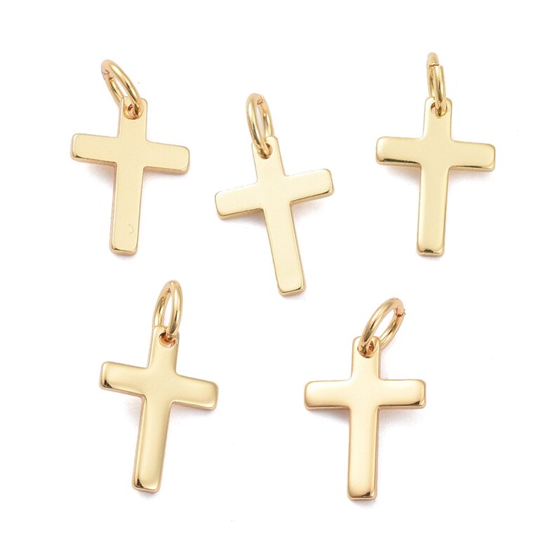 Pendentif croix en or 18 carats, petite breloque croix minimaliste, croix en or résistante à la ternissure, accessoires de bijoux religieux, 12,5 mm image 3