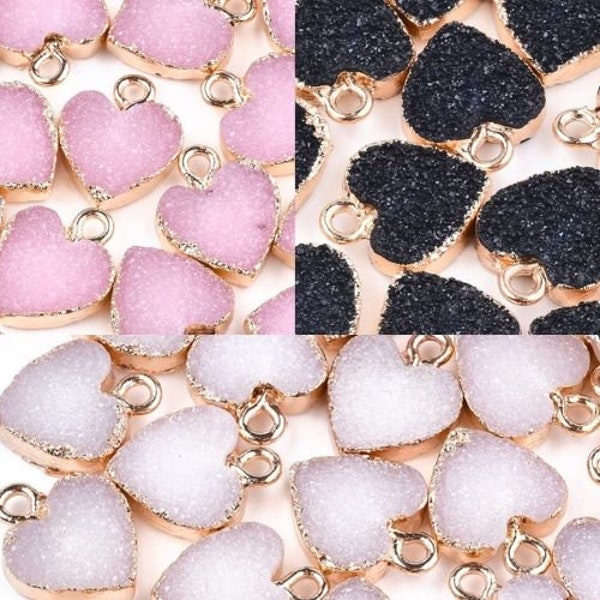 5 pcs 15mm Heart Charm Druzy Faux Pendant with heart charm for Necklace For DIY Bracelet Jewelry Findings Jewelry Making Beads Finding