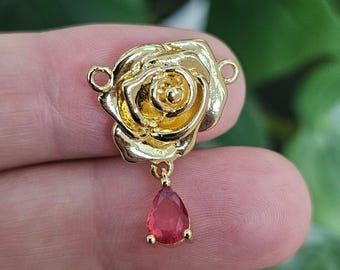 1–5pcs CZ Flower Pendants | 18K Gold Plated Brass Micro Pave Charms, Luxury Jewelry Supplies, Cubic Zirconia Floral Pendants, 25x18mm