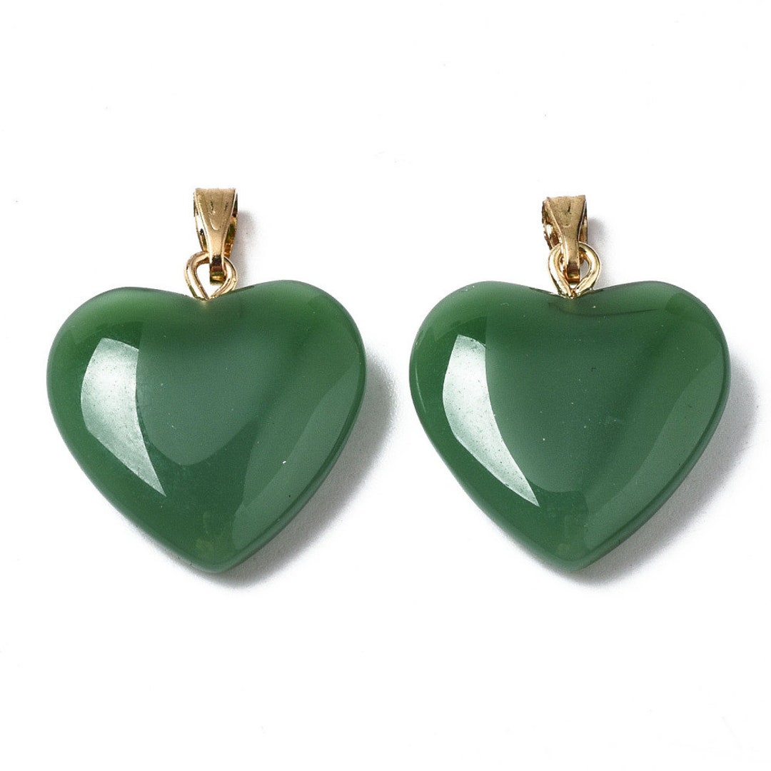 2 Pcs 22mm Green Heart Pendant Pendants Necklace Necklaces DIY Bracelet
