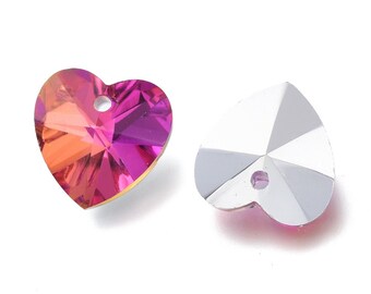 2 stuks 14 mm Roze Hart Gefacetteerd Glazen Hanger Hangers Ketting Kettingen DIY Armband Bevindingen Sieraden maken