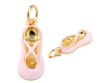 18K Gold Filled Ballet Shoe Charm, Pink Enamel Dance Pendant, Tarnish Resistant Gold Slipper, Ballerina Jewelry Findings, 16mm