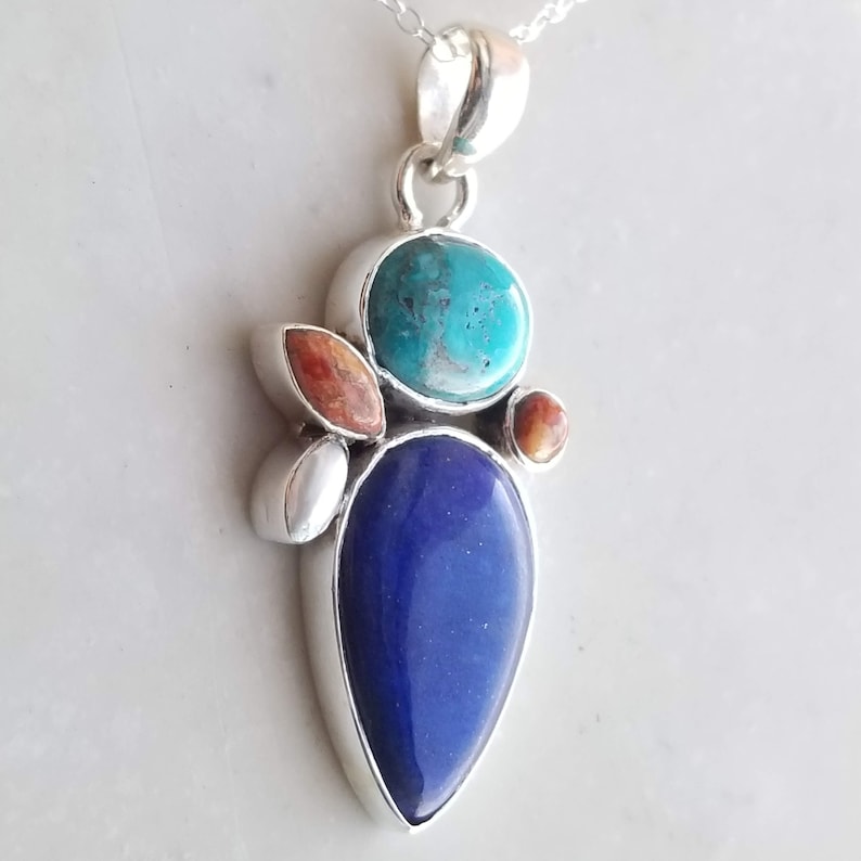 Sleeping Beauty Turquoise Pearl /& Lapis 925 Silver Pendant Jewelry Blue Woman Gift Daughter Wife Mom Pendant Mothers Day Gift