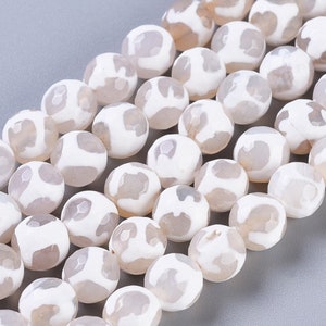 8 mm okrągłe naturalne białe koraliki Dzi, koraliki z kamieni szlachetnych, bransoletka DIY, wysyłka do USA, boho, skóra żółwia, fasetowany agat