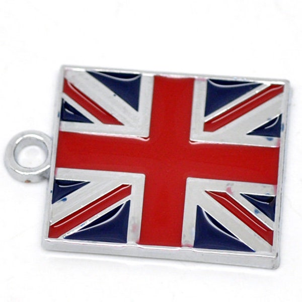 UK Flag Charm Metal Jewelry Patriotic Charms Red White Blue Pendant For DIY Bracelet UK Flag Findings Jewelry Making