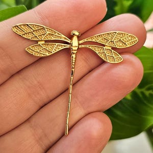1–5pcs Gold Dragonfly Charms | 18K Gold Plated Brass Pendants, Large Nature-Inspired Jewelry Supplies, Boho Necklace Pendant, 38x45mm image 1